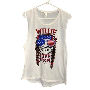 🤍 Willie Love USA White Graphic Sleeveless Tank Top – Size L